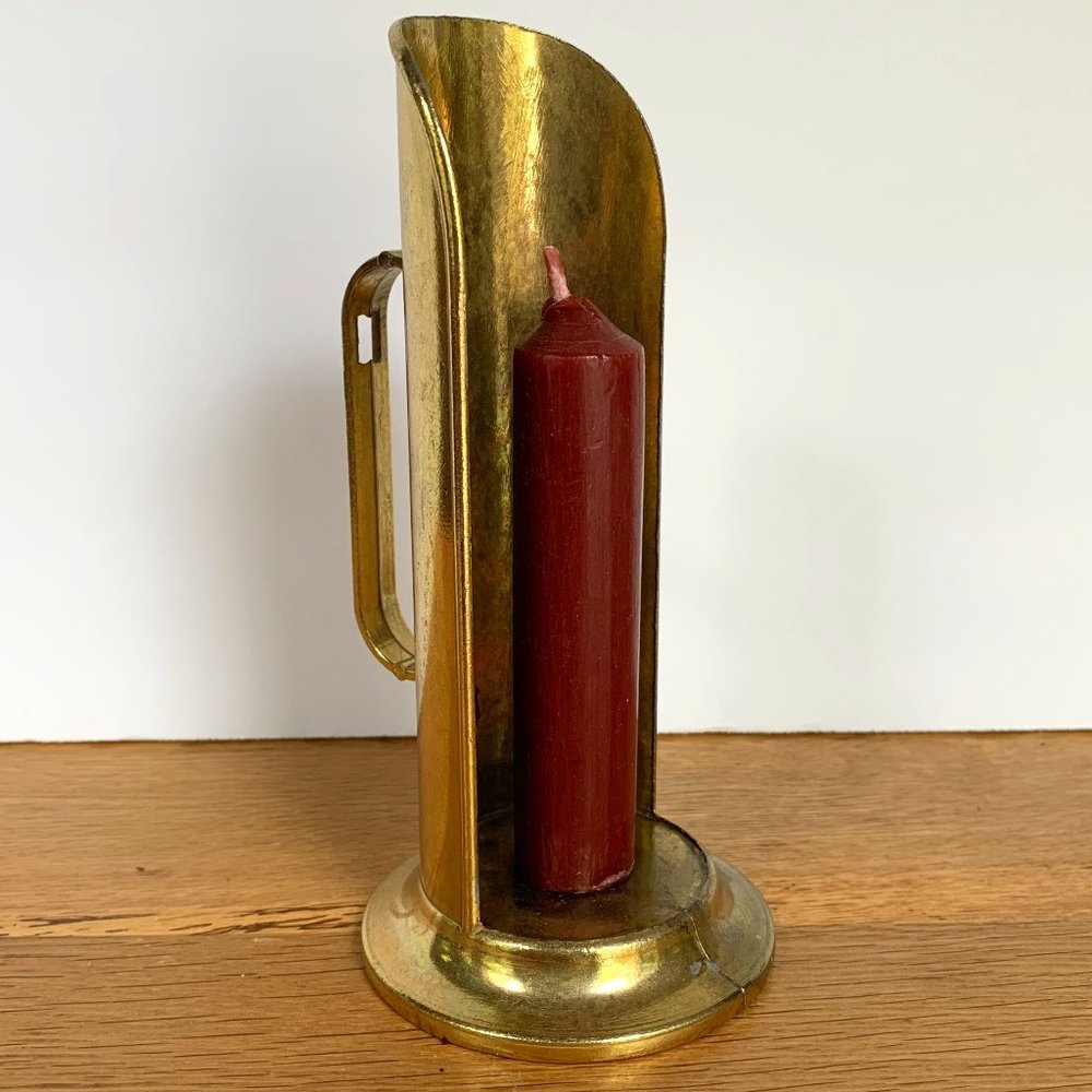 VTG Brass Candle Holder Chamberstick Sconce Colonial Primitive Farmhouse